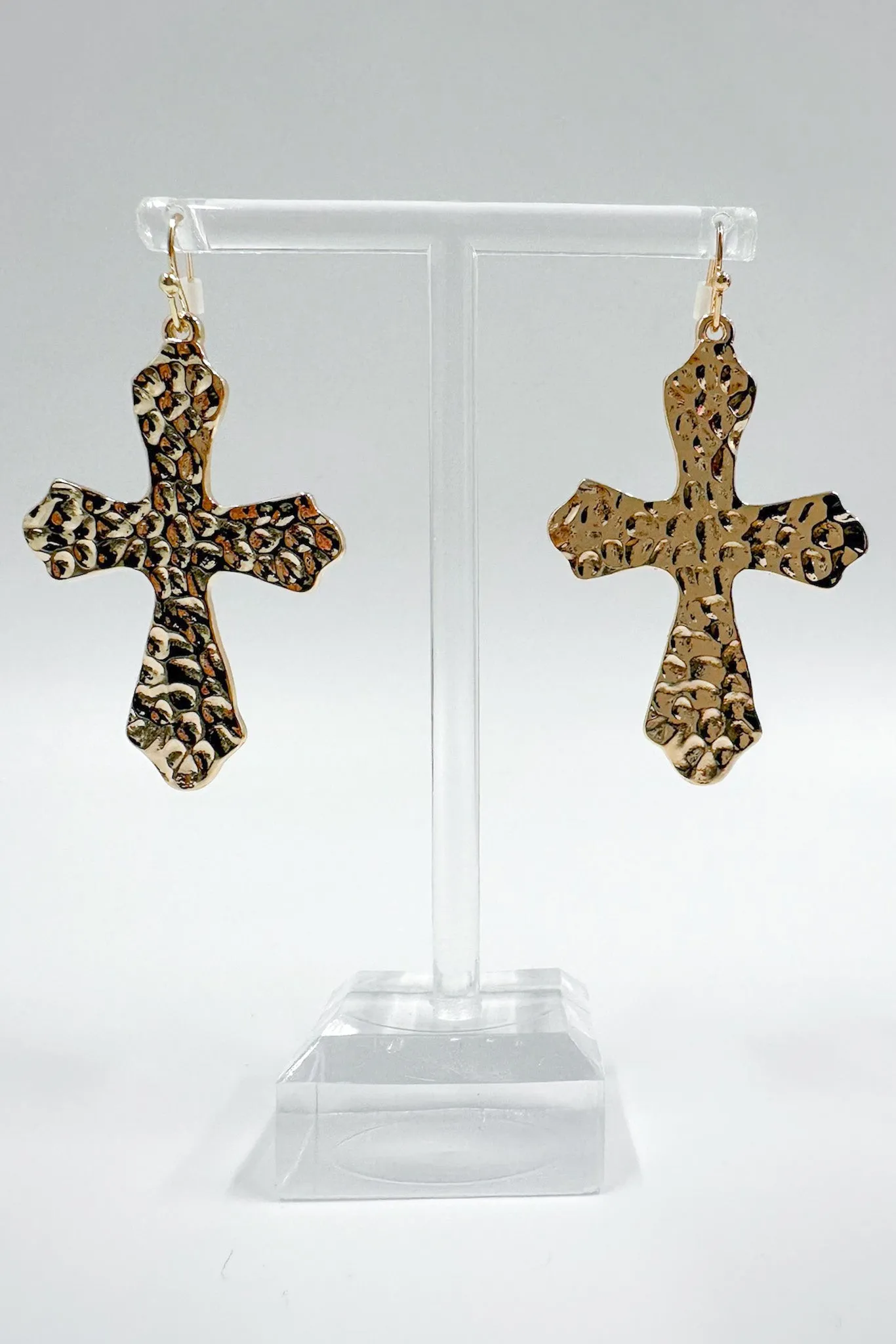 Upscale Vision Hammered Cross Earrings