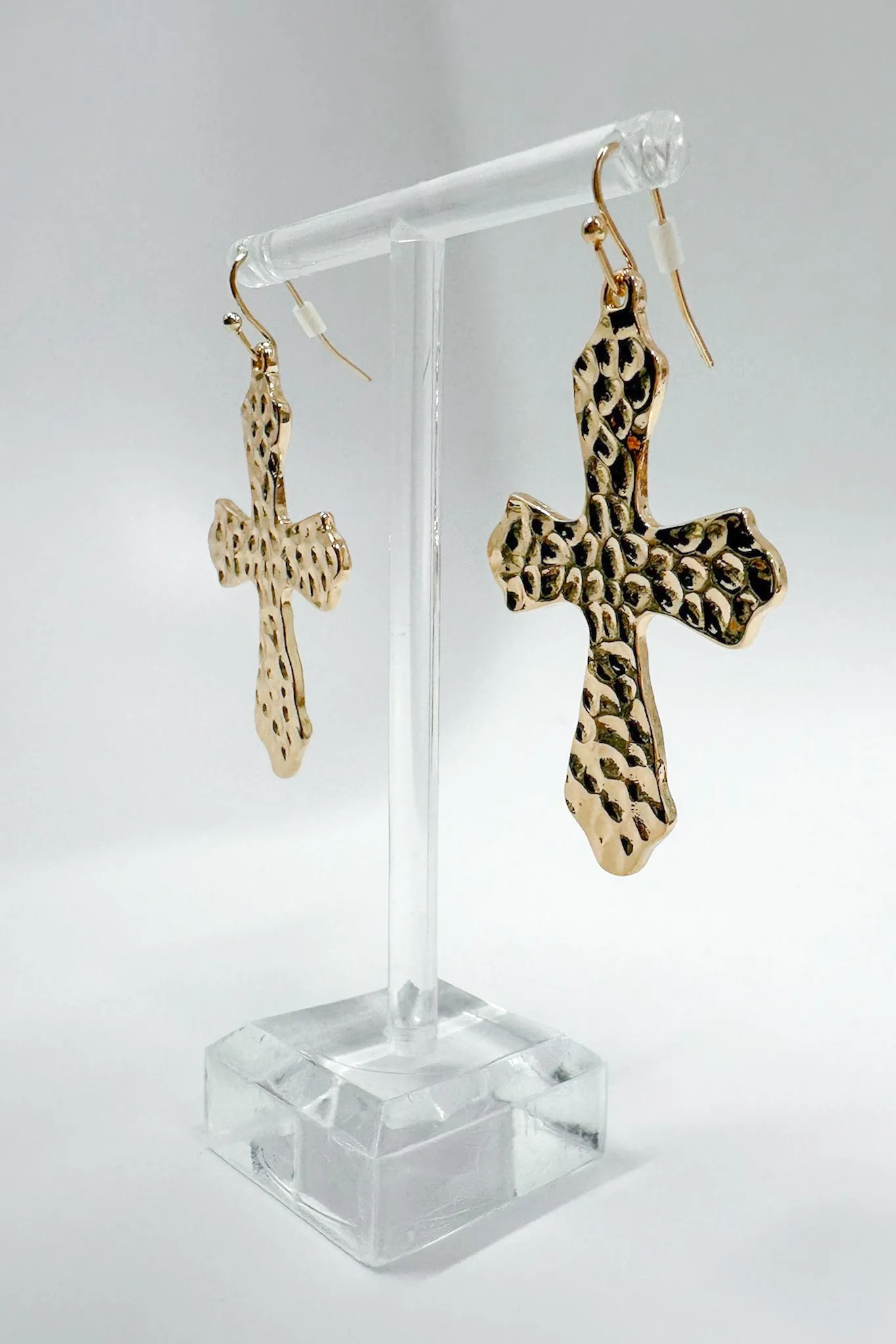 Upscale Vision Hammered Cross Earrings