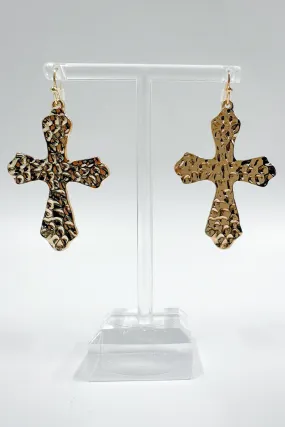 Upscale Vision Hammered Cross Earrings