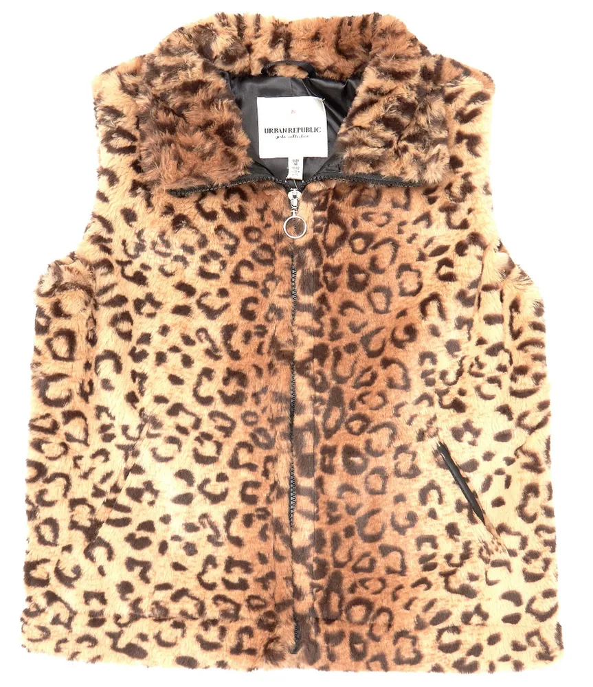 Urban Republic Big Girls 7-16 Sleeveless Jaguar-Printed Faux-Fur Vest