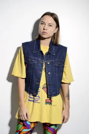 Vintage denim vest women dark blue