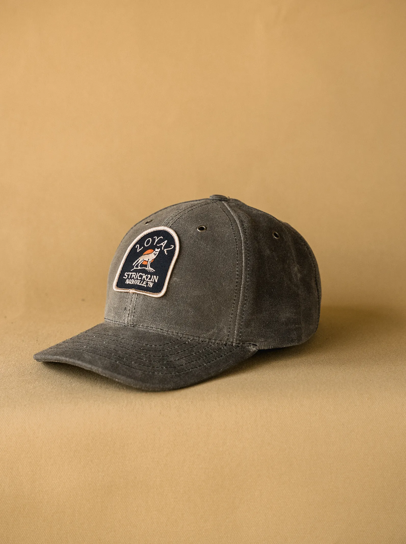 Waxed Canvas Baseball Hat - Moss Wolf Patch