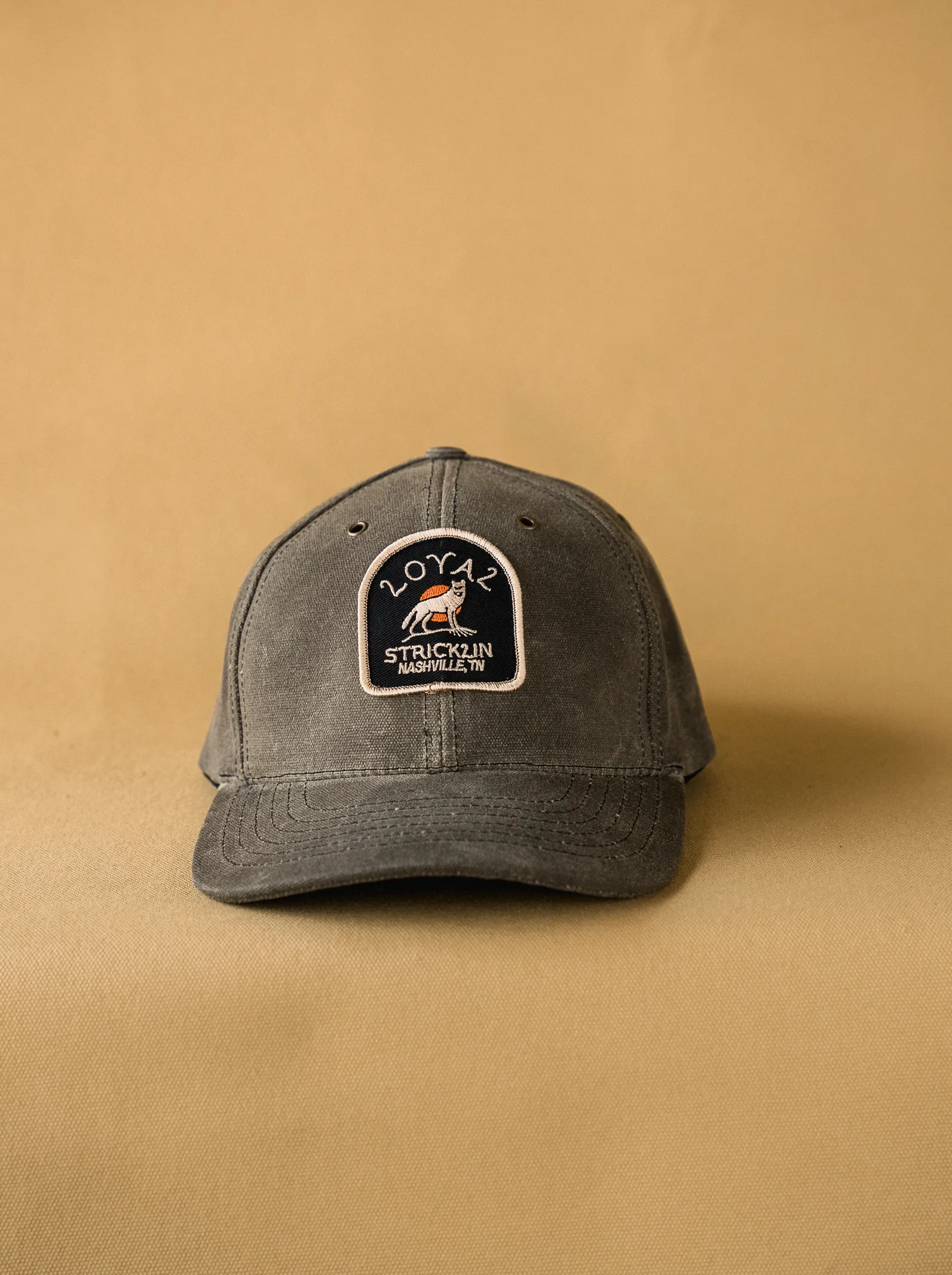 Waxed Canvas Baseball Hat - Moss Wolf Patch