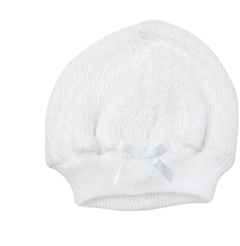 White Beanie Cap w/White Bow