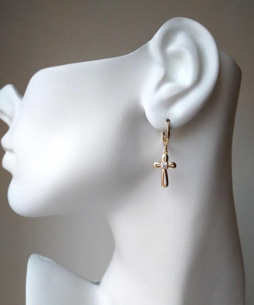 White Cubic Zirconia Cross Loop Earrings