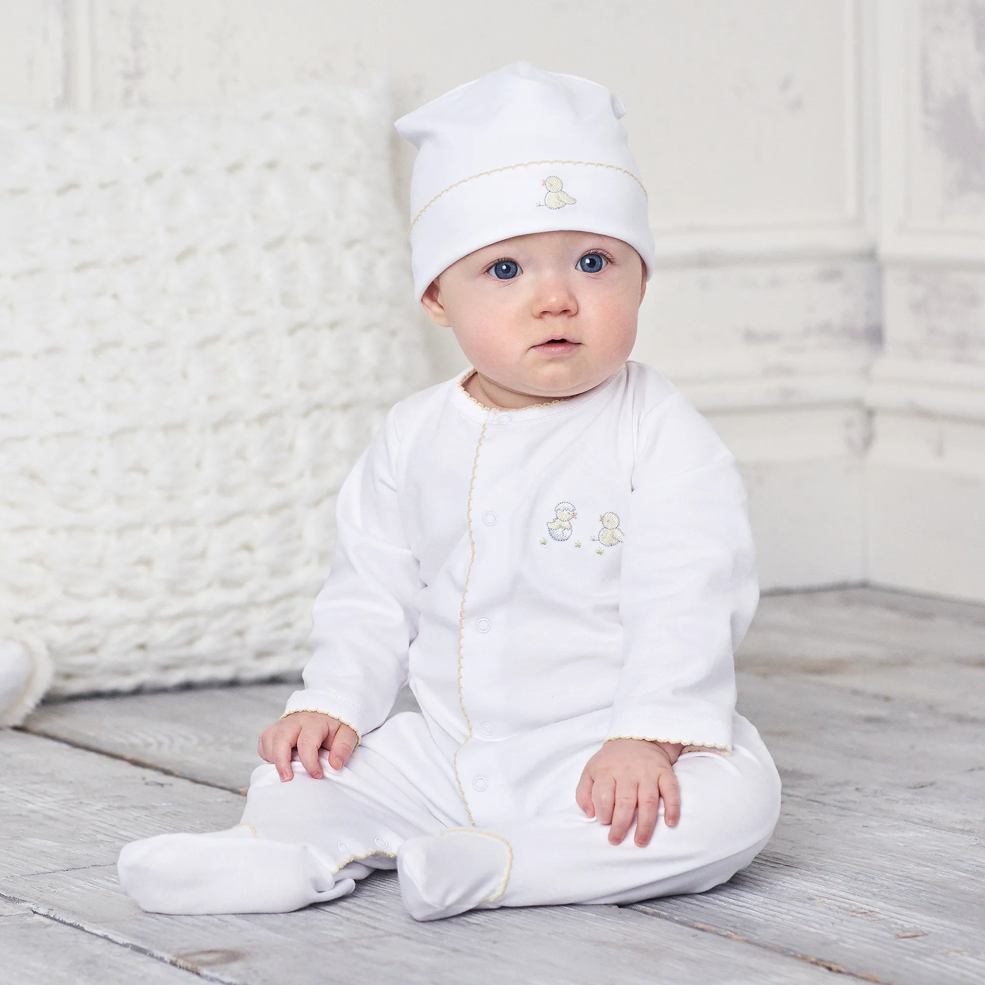 White Pima Cotton Babysuit & Hat Set 