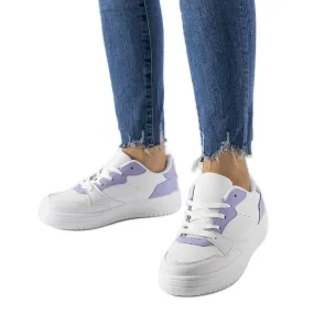 White sneakers with purple Fournie accents