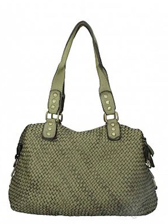 Women's green braided cowhide leather bag livia