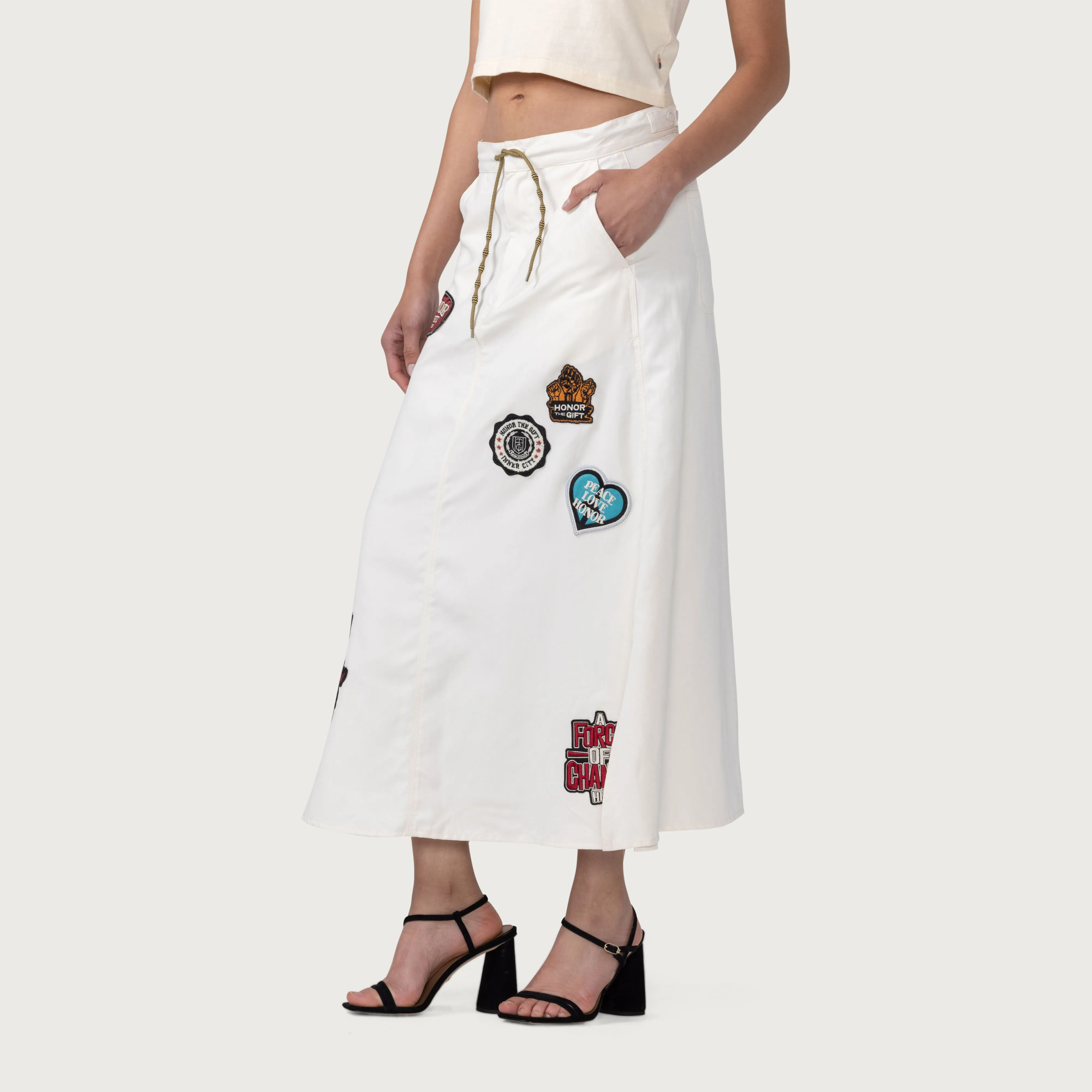 Womens Patchwork Skirt - Bone