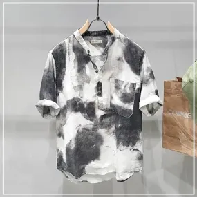 Xituodai 2024 New Summer Japanese Retro Lapel Letter Print Loose Casual Oversized Workwear Checkered Short Sleeved Shirt for Men