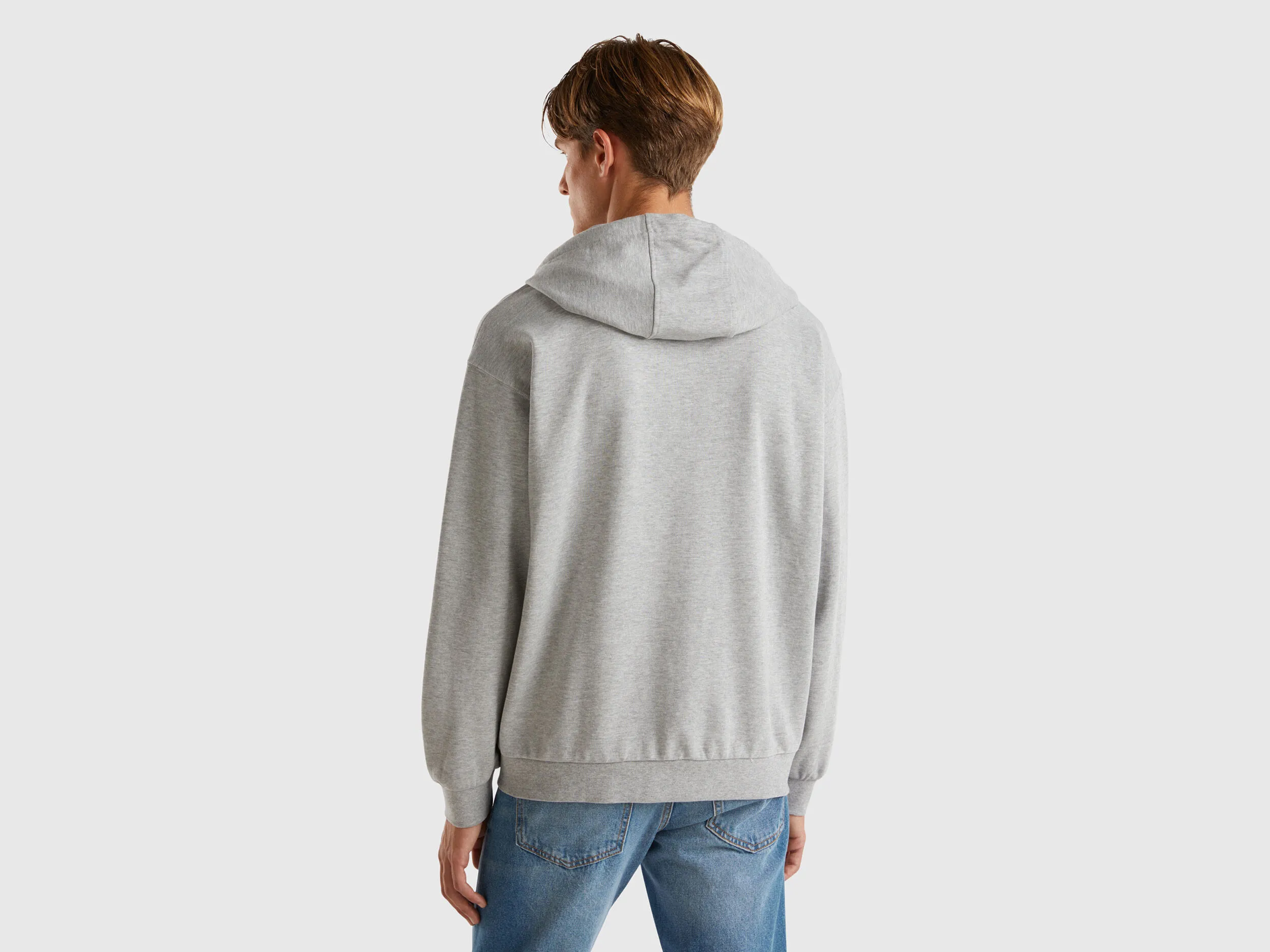 Zip-up hoodie in cotton - Light Gray | Benetton